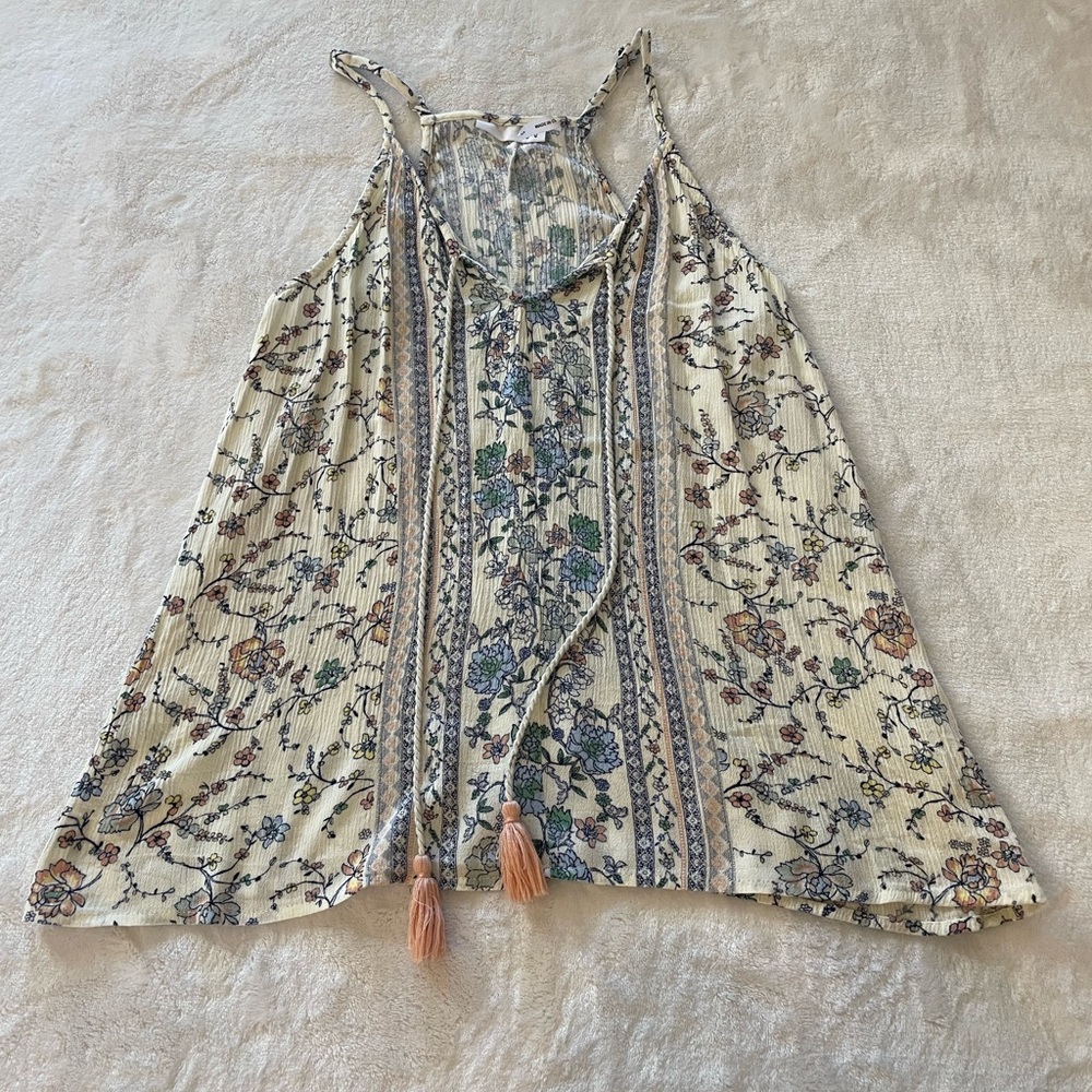 Floral Sleeveless Top - Cream and Blue